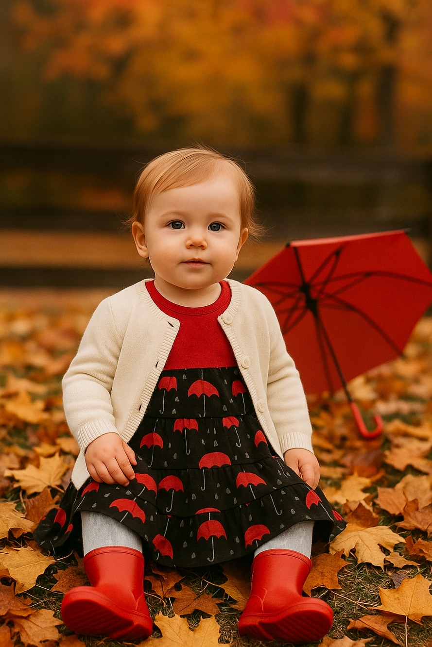 NWT KicKee Bamboo Umbrellas & Rain Clouds Long Sleeve Dress Baby Girls 6-12M